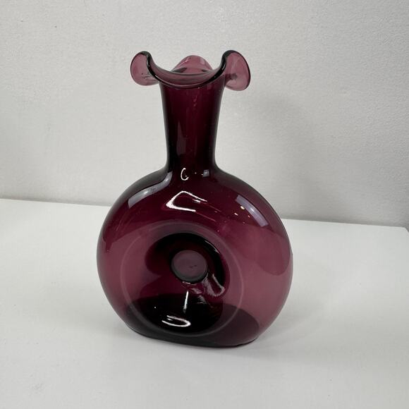 Set 2 Vintage BLENKO Pinched Donut Purple Amethyst Tulip Vase Glass Teardrop MCM - Picture 5 of 12